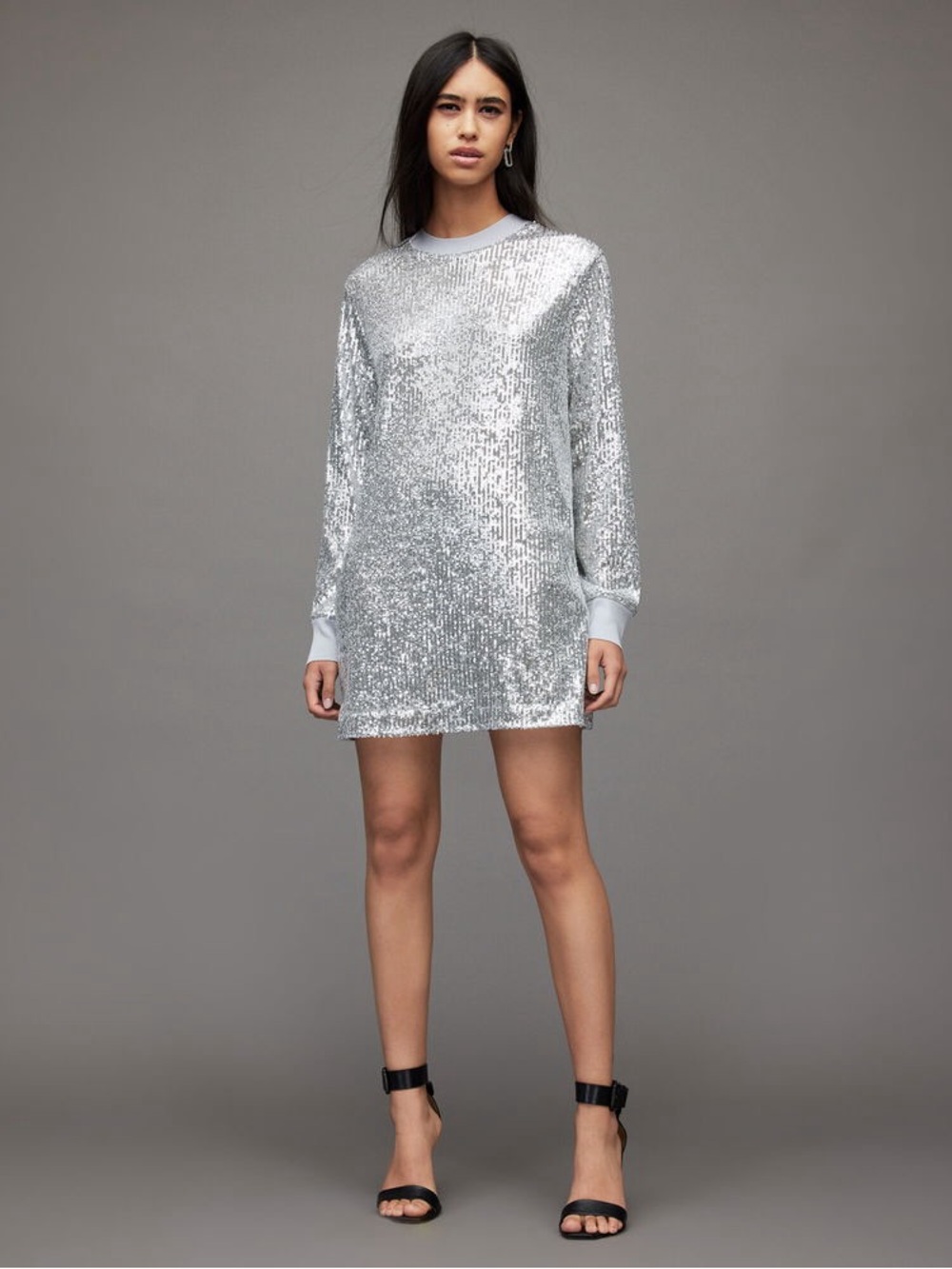 NWOT All Saints Juela Silver Sequin Mini Dress